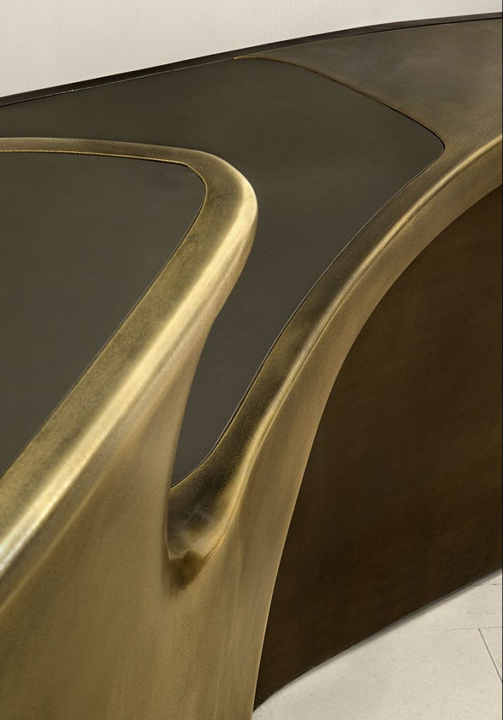 Bronze reception desk, detail