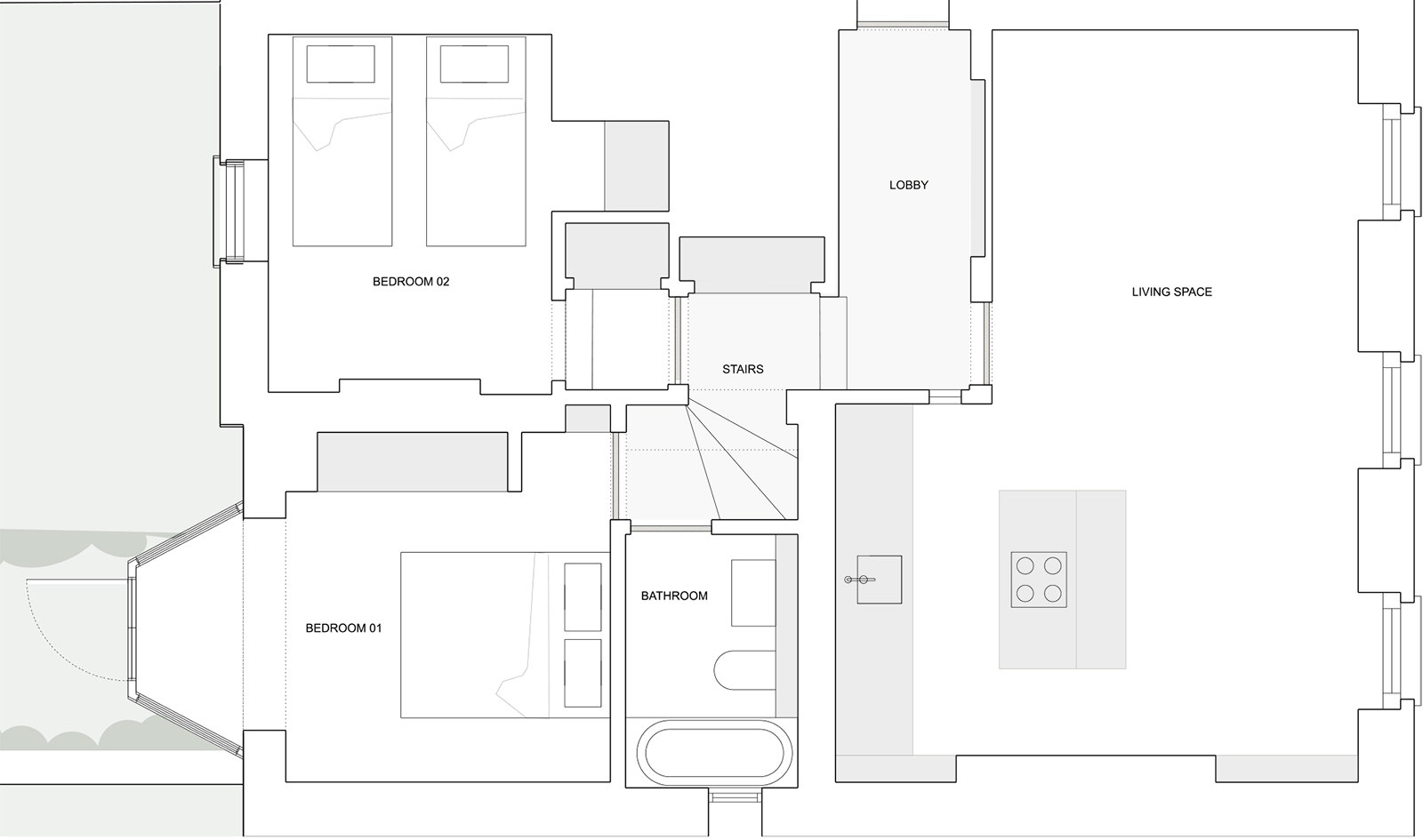 Highbury Fields Apartment: Existing ground floor plan