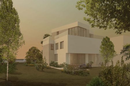 Lake House: visualisation of contemporary new build residence. South facade